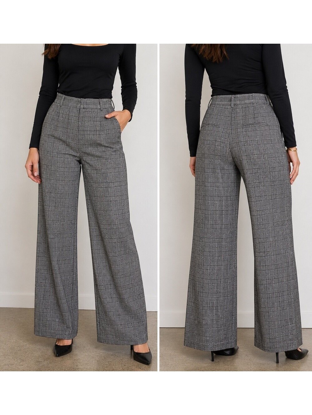 Signature by Larry Levine Houndstooth Wide Leg Trousser Pants Women’s Size 4